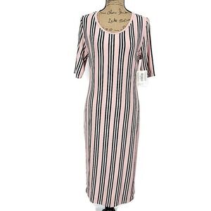 LuLaRoe Julia Dress Womens XL Pink Black Striped Short Sleeve Sheath Midi New